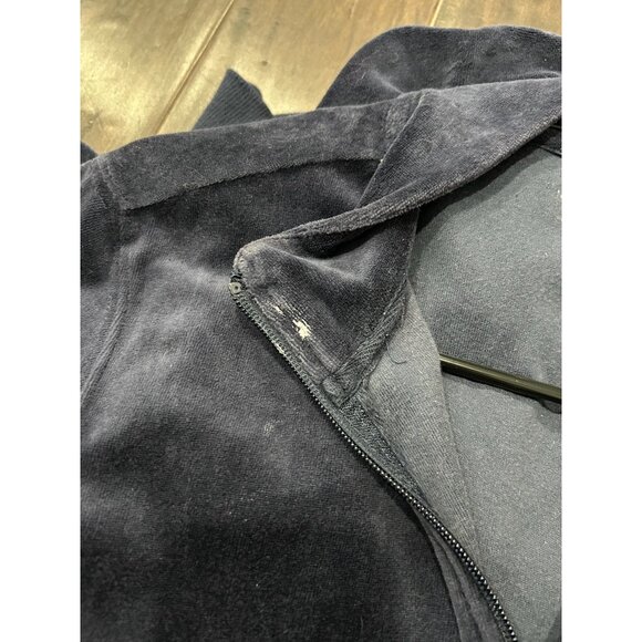Two-Piece Navy Velour Zip-Up Tracksuit With High Collar Elastic Waist Sz M/L - Picture 5 of 16